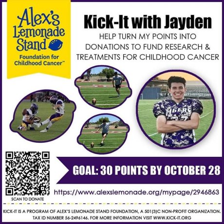 Tiger football kicker Jayden Evangelo, a big role player on team, plays another important role in helping fight cancer